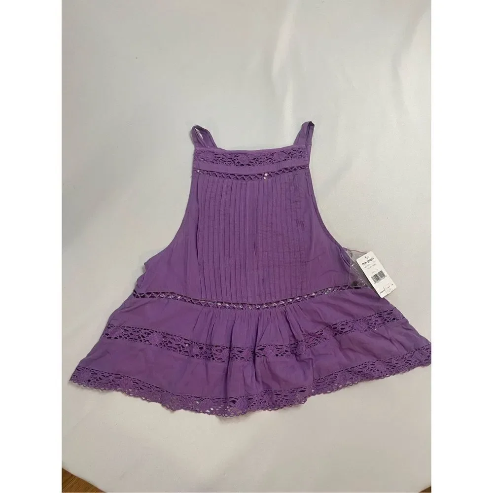 NWT Free People Constant Crush Violet Purple Lacey Tank Top Size XS NEW